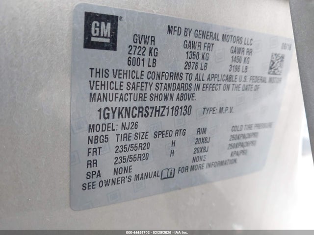 Продаж на аукціоні авто 2017 Cadillac Xt5 Premium Luxury, vin: 1GYKNCRS7HZ118130, номер лоту: 44451702