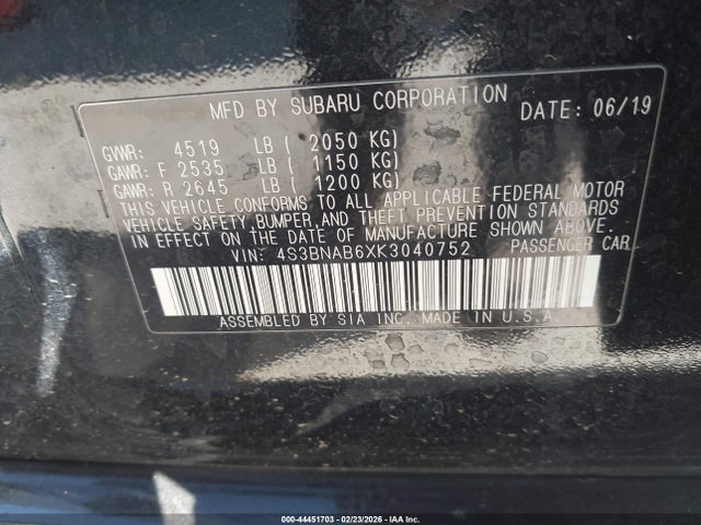 Продаж на аукціоні авто 2019 Subaru Legacy 2.5i, vin: 4S3BNAB6XK3040752, номер лоту: 44451703