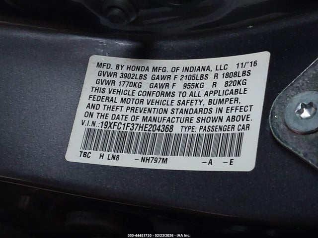 19XFC1F37HE204368 Honda Civic Ex-t