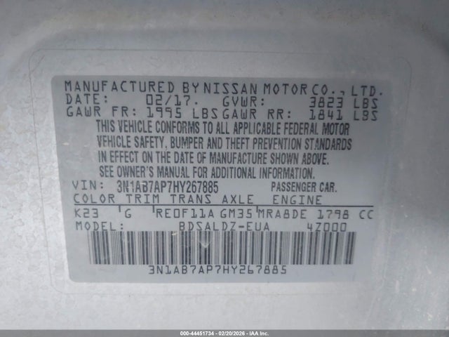 3N1AB7AP7HY267885 Nissan SENTRA SV