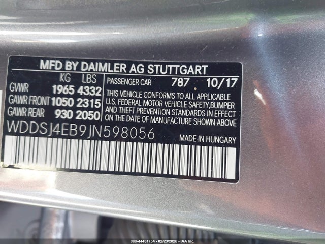 Aukcja sprzedaży 2018 Mercedes-benz Cla 250, vin: WDDSJ4EB9JN598056, numer aukcji: 44451754