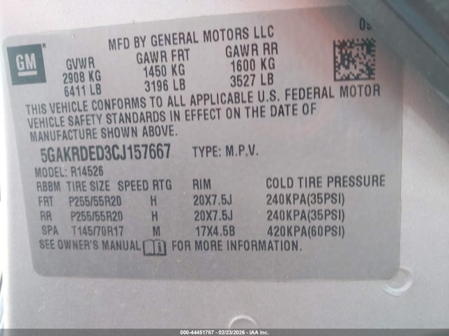 44451787 :رقم المزاد ، 5GAKRDED3CJ157667 vin ، 2012 Buick Enclave Premium مزاد بيع