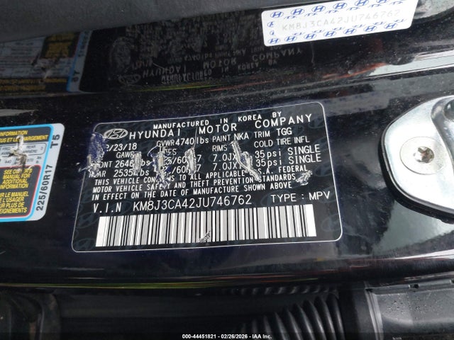 KM8J3CA42JU746762 Hyundai TUCSON SEL