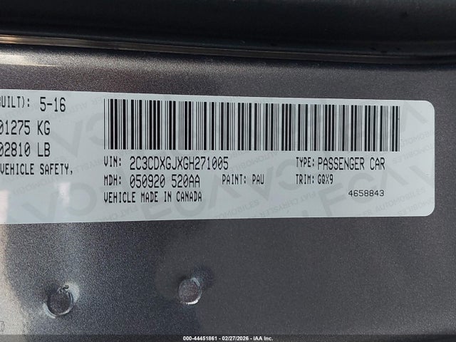 2C3CDXGJXGH271005 Dodge Charger R/t Scat Pack