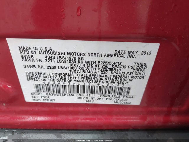 2013 MITSUBISHI OUTLANDER SPORT 4A4AP3AU3DE020943 Photo 8