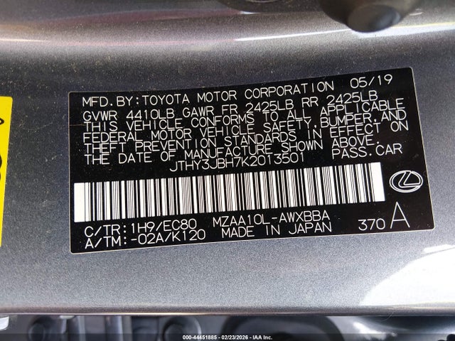 Продажа на аукционе авто 2019 Lexus Ux 200, vin: JTHY3JBH7K2013501, номер лота: 44451885