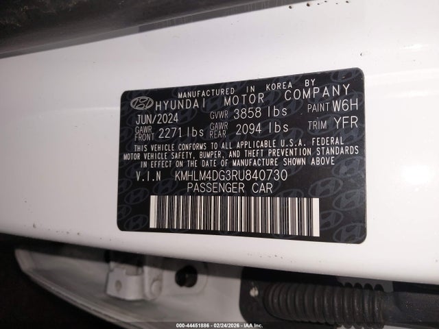 44451886 :رقم المزاد ، KMHLM4DG3RU840730 vin ، 2024 Hyundai Elantra Sel مزاد بيع