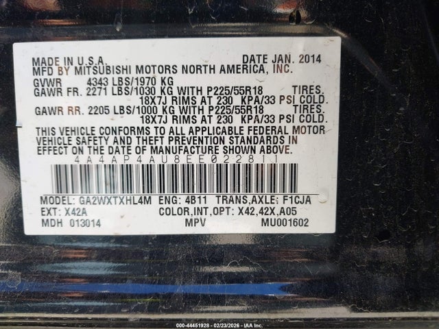 2014 MITSUBISHI OUTLANDER SPORT 4A4AP4AU8EE022811 Photo 8