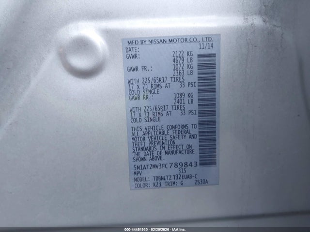 Nissan ROGUE SV 2015 5N1AT2MV3FC789843 Image 9