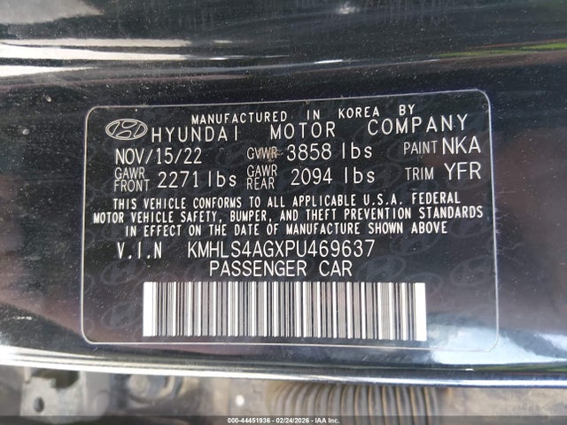 KMHLS4AGXPU469637 Hyundai ELANTRA SEL