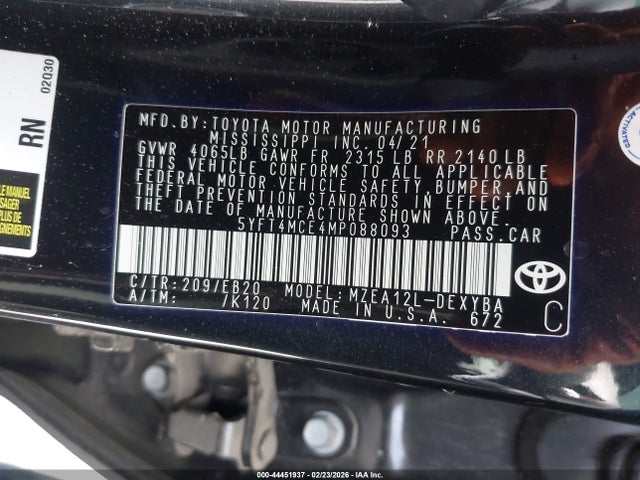 Toyota Corolla Xse 2021 5YFT4MCE4MP088093 Image 9