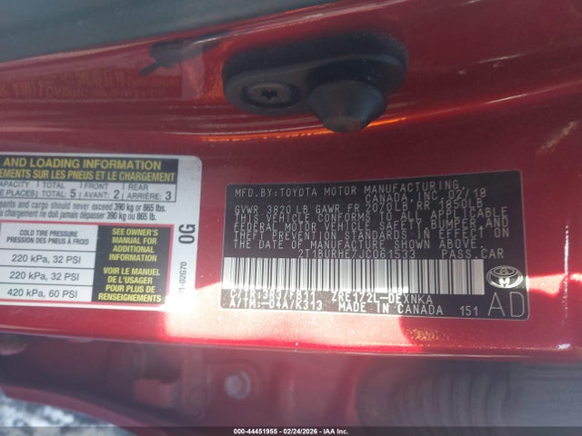 Aukcja sprzedaży 2018 Toyota Corolla Le, vin: 2T1BURHE7JC061533, numer aukcji: 44451955