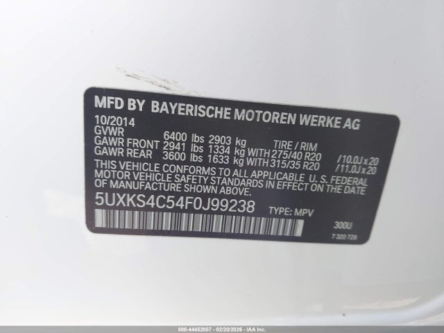 5UXKS4C54F0J99238 BMW X5 Xdrive35d