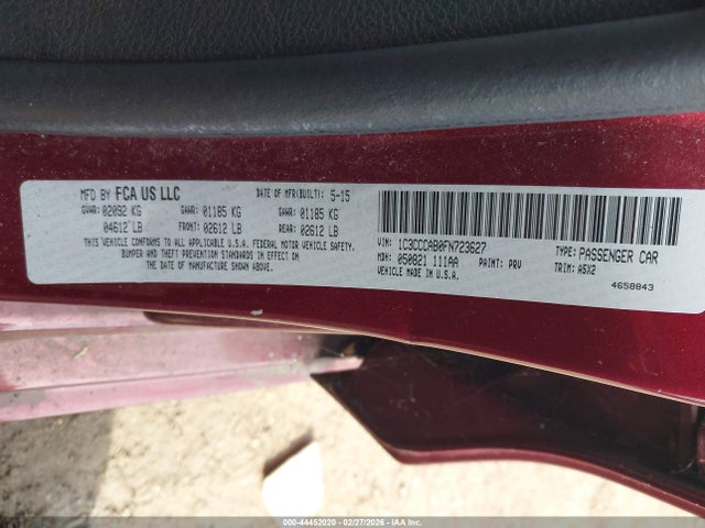 44452020 :رقم المزاد ، 1C3CCCAB0FN723627 vin ، 2015 Chrysler 200 Limited مزاد بيع