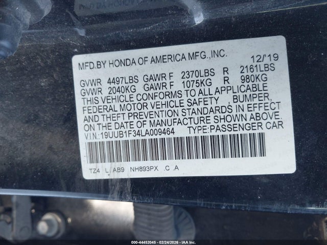 Продаж на аукціоні авто 2020 Acura Tlx Standard, vin: 19UUB1F34LA009464, номер лоту: 44452045