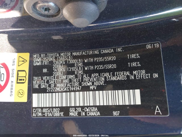 44452054 :رقم المزاد ، 2T2ZZMCA5KC144947 vin ، 2019 Lexus Rx 350 مزاد بيع