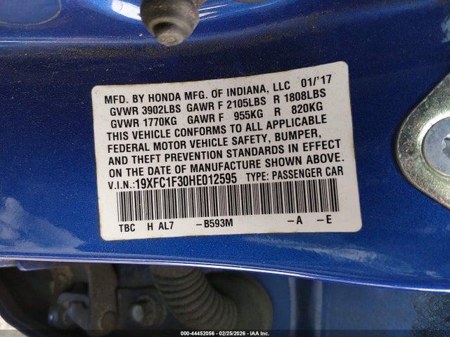 Honda Civic Ex-t 2017 19XFC1F30HE012595 Image 9