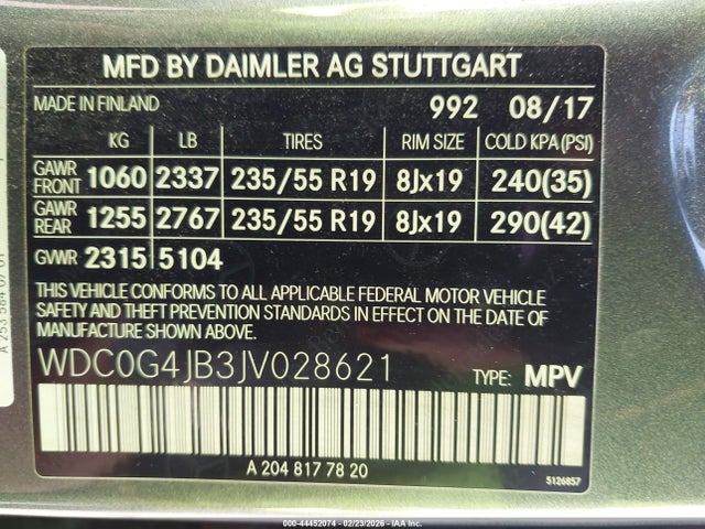 Aukcja sprzedaży 2018 Mercedes-benz Glc 300, vin: WDC0G4JB3JV028621, numer aukcji: 44452074