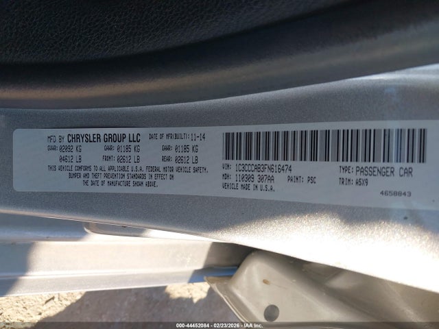 Aukcja sprzedaży 2015 Chrysler 200 Limited, vin: 1C3CCCAB3FN616474, numer aukcji: 44452084