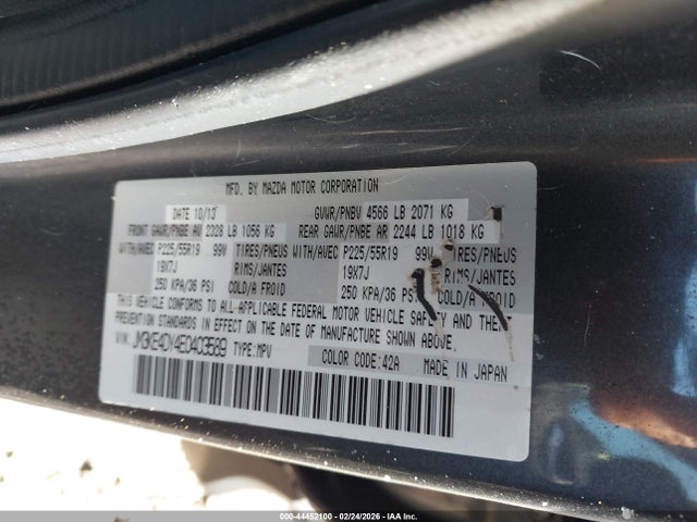 44452100 :رقم المزاد ، JM3KE4DY4E0403589 vin ، 2014 Mazda Cx-5 Grand Touring مزاد بيع
