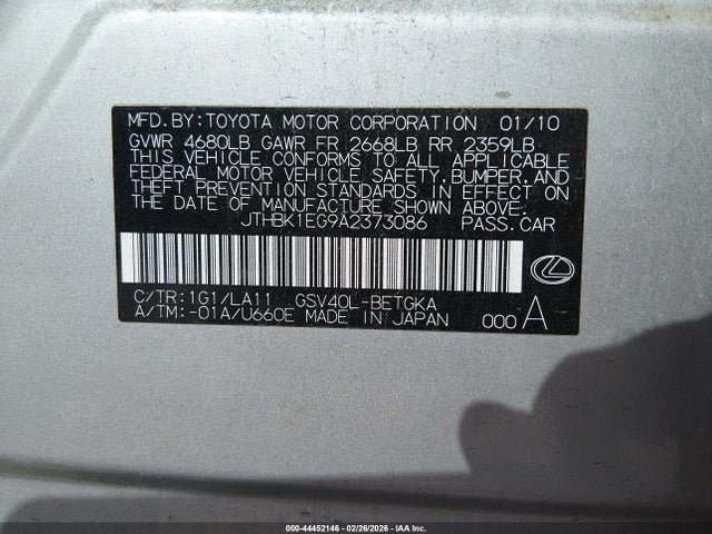 Aukcja sprzedaży 2010 Lexus Es 350, vin: JTHBK1EG9A2373086, numer aukcji: 44452146