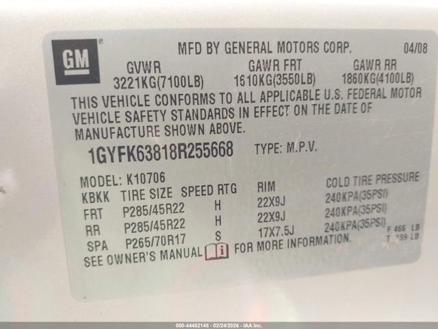 2008 CADILLAC ESCALADE 1GYFK63818R255668 Photo 8