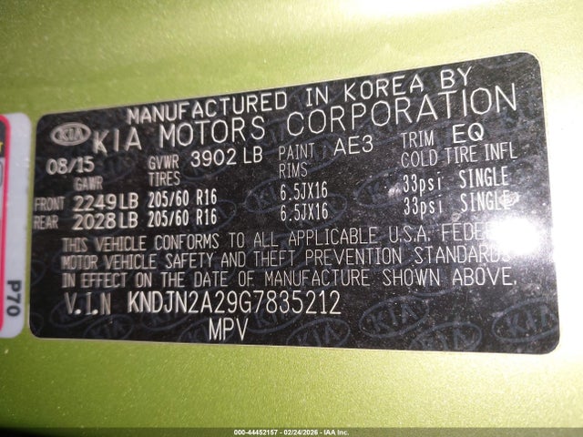 Aukcja sprzedaży 2016 Kia Soul, vin: KNDJN2A29G7835212, numer aukcji: 44452157
