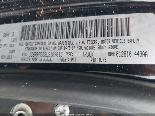 2020 Ram 1500 Classic Warlock  4x4 6'4 Box მანქანა იყიდება აუქციონზე, vin: 1C6RR7GG8LS107015, აუქციონის ნომერი: 44452171