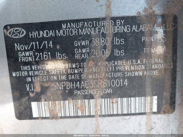 Aukcja sprzedaży 2015 Hyundai Elantra Se, vin: 5NPDH4AE3FH610014, numer aukcji: 44452174