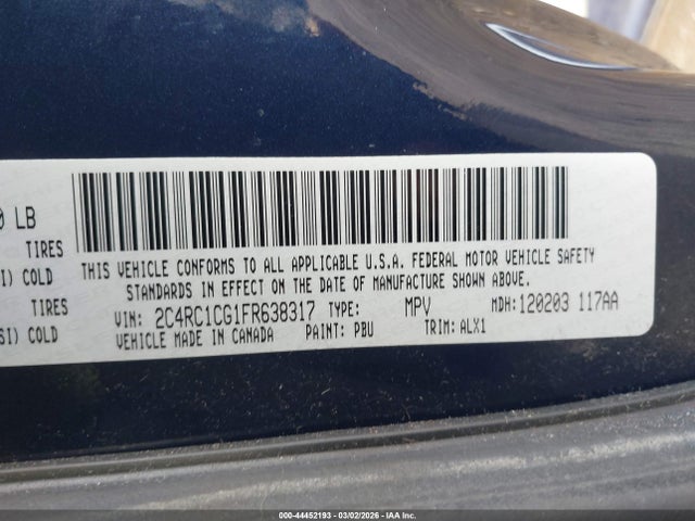 Aukcja sprzedaży 2015 Chrysler Town & Country Touring-l, vin: 2C4RC1CG1FR638317, numer aukcji: 44452193