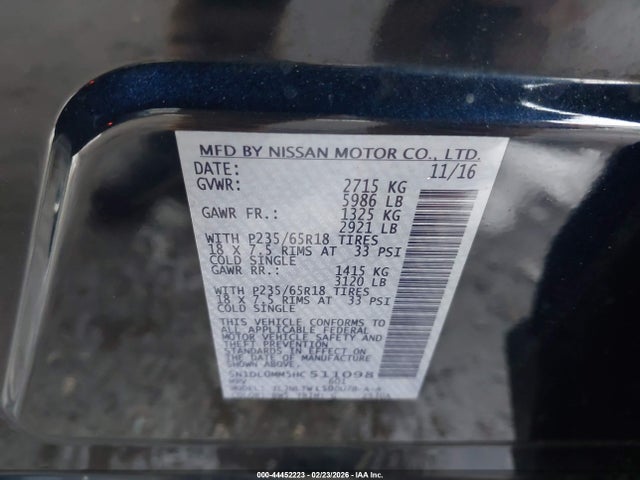 2017 Infiniti Qx60 მანქანა იყიდება აუქციონზე, vin: 5N1DL0MM5HC511098, აუქციონის ნომერი: 44452223