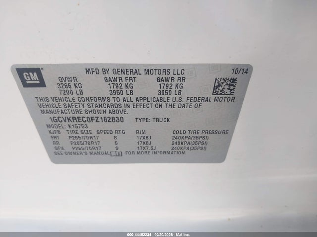 1GCVKREC0FZ182830 Chevrolet Silverado 1500 1lt