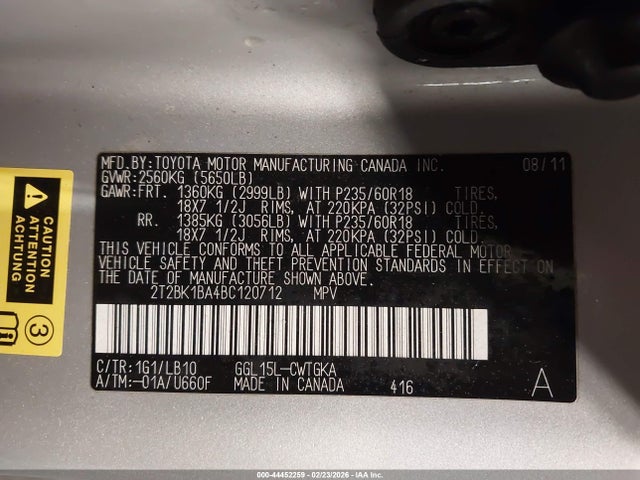 Продаж на аукціоні авто 2011 Lexus Rx 350, vin: 2T2BK1BA4BC120712, номер лоту: 44452259