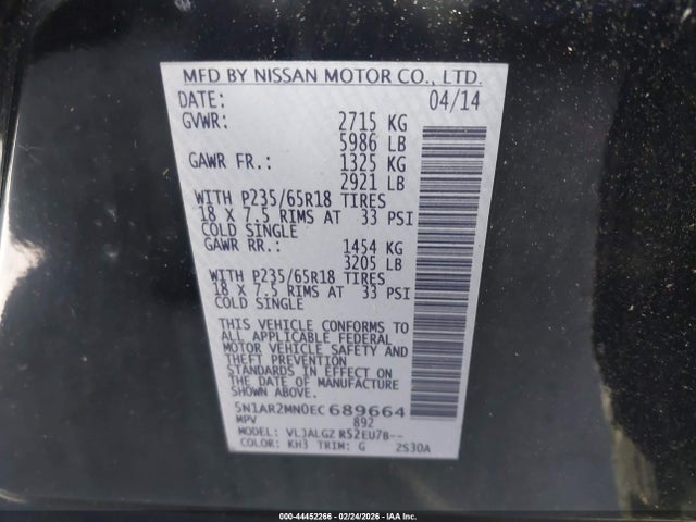 Nissan Pathfinder Sl 2014 5N1AR2MN0EC689664 Image 9