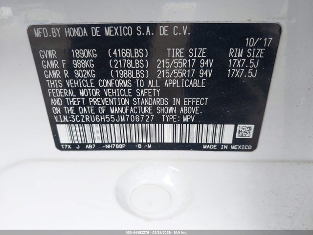 Honda HR-V EX 2018 3CZRU6H55JM706727 Image 9