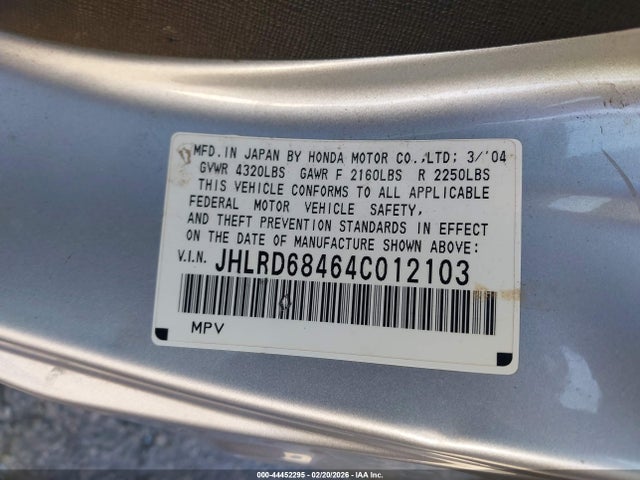 2004 HONDA CR-V JHLRD68464C012103 Photo 8