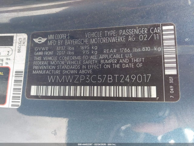 2011 MINI COOPER S WMWZP3C57BT249017 Photo 8
