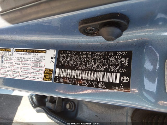 44452358 :رقم المزاد ، JTDKB20U777087849 vin ، 2007 Toyota Prius مزاد بيع