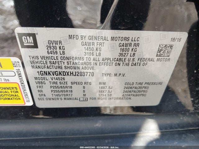 1GNKVGKDXHJ203770 Chevrolet Traverse 1lt