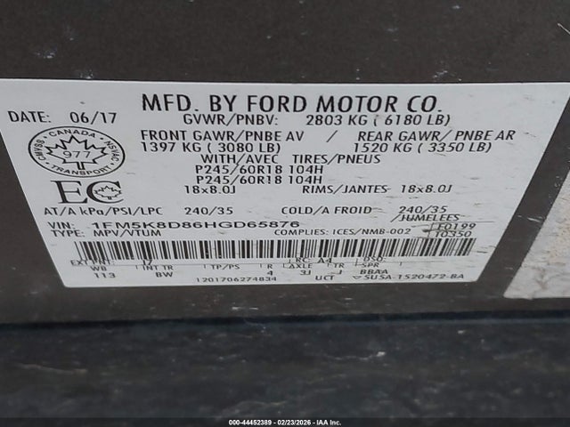 Продаж на аукціоні авто 2017 Ford Explorer Xlt, vin: 1FM5K8D86HGD65876, номер лоту: 44452389