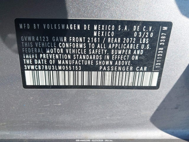 Продаж на аукціоні авто 2020 Volkswagen Jetta 1.4t R-line/1.4t S/1.4t Se, vin: 3VWCB7BU3LM055153, номер лоту: 44452398