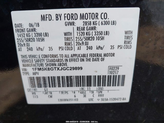 1FM5K8GTXJGC29899 Ford EXPLORER SPORT