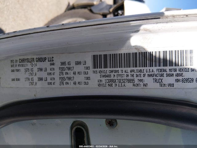 44452451 :رقم المزاد ، 1C6RR6KT6ES278895 vin ، 2014 Ram 1500 Tradesman مزاد بيع