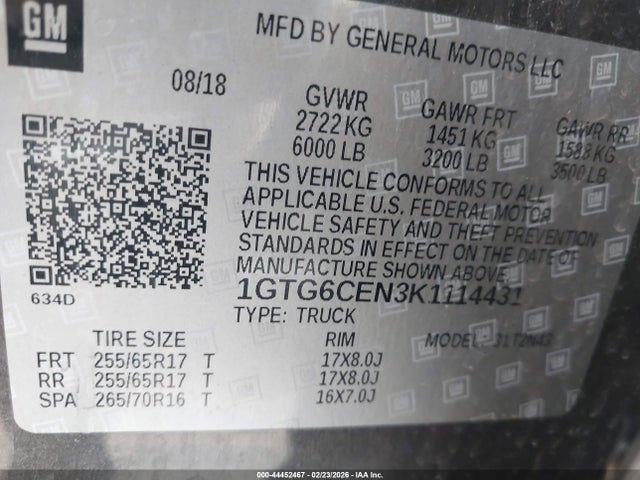 1GTG6CEN3K1114431 GMC CANYON SLE