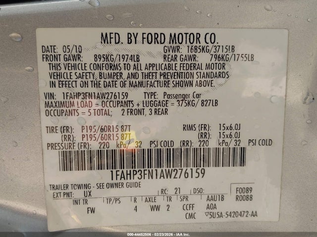 Aukcja sprzedaży 2010 Ford Focus Se, vin: 1FAHP3FN1AW276159, numer aukcji: 44452506