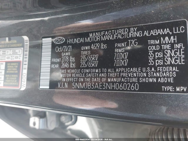 Aukcja sprzedaży 2022 Hyundai Tucson Sel, vin: 5NMJB3AE3NH060260, numer aukcji: 44452534