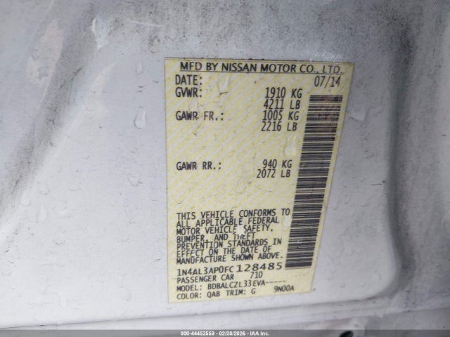 1N4AL3AP0FC128485 Nissan Altima 2.5/2.5 S/2.5 Sl/2.5 Sv