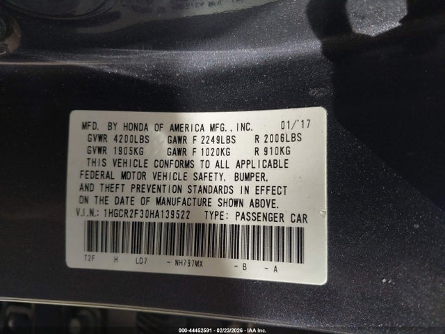 1HGCR2F30HA139522 Honda ACCORD LX