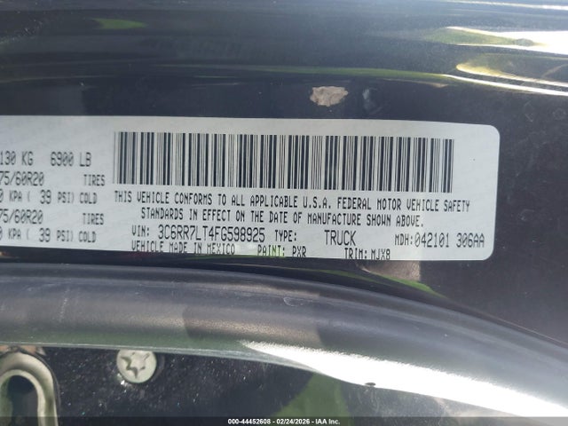 Продажа на аукционе авто 2015 Ram 1500 Big Horn, vin: 3C6RR7LT4FG598925, номер лота: 44452608