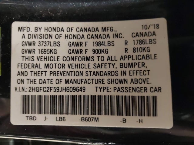 Продаж на аукціоні авто 2018 Honda Civic Lx, vin: 2HGFC2F59JH609649, номер лоту: 44452627
